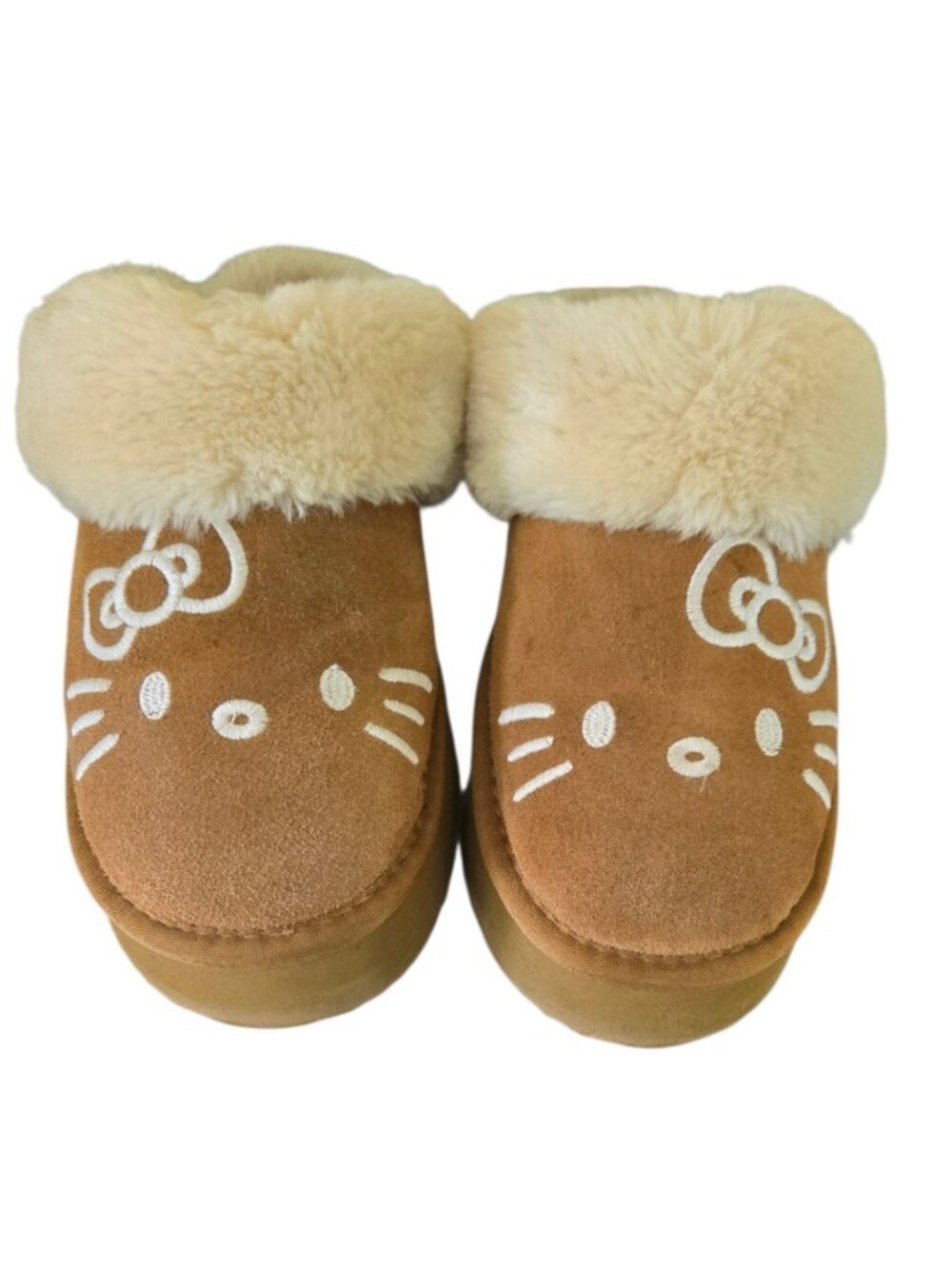Hello Kitty Platform Slippers Womens 7 EU 38 Kira NY Cloudettes Faux Fur / Suede